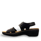 Clarks Merliah Dove black leather wedge sandals with adjustable straps and perforated detailing. left view.