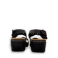 Clarks Merliah Dove black leather wedge sandals with adjustable straps and perforated detailing. back view.