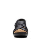 Clarks Merliah Echo black leather wedge sandals with riptape closure and cushioned footbed. front view.