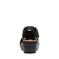 Clarks Merliah Echo black leather wedge sandals with riptape closure and cushioned footbed. back view.