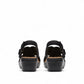 Clarks Merliah Echo black leather wedge sandal with cushioned footbed and riptape closure. back view.