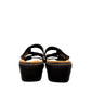 Clarks Merliah Karli black leather sandal with mid-height heel, riptape closure, and comfort footbed. back view.