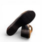 Clarks Merliah Karli metallic leather sandal with adjustable riptape straps and a mid-height heel. bottom view.
