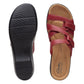 Clarks Merliah Karli red leather sandal with adjustable riptape straps and a comfortable mid-height heel. top view.