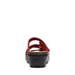 Clarks Merliah Karli red leather sandal with adjustable riptape straps and a comfortable mid-height heel. back view.