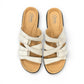 Clarks Merliah Karli white leather sandal with adjustable riptape straps and a comfortable mid-height heel. top view.