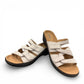 Clarks Merliah Karli white leather sandal with adjustable riptape straps and a comfortable mid-height heel. front view.