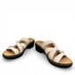 Clarks Merliah Karli white leather sandal with adjustable riptape straps and a comfortable mid-height heel. front view.