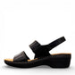 Clarks Merliah Opal black leather wedge sandals with adjustable straps and perforated detailing. left view.