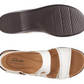 Clarks Merliah Opal white leather wedge sandals with adjustable straps and cushioned insole. top view.