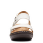 Clarks Merliah Opal white leather wedge sandals with adjustable straps and cushioned insole. front view.