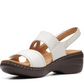 Clarks Merliah Opal white leather wedge sandals with adjustable straps and cushioned insole. front view.