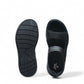Clarks Nature Trek black nubuck leather sandal with adjustable hook and loop straps and rubber sole.
Photo of the top.