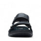 Clarks Nature Trek black nubuck leather sandal with adjustable hook and loop straps and rubber sole.
Photo of the front.