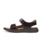 Clarks Nature Trek mahogany leather sandals with adjustable hook and loop straps and ergonomic sole.
photo of the left side.