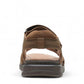 Clarks Nature Trek tan combi nubuck leather sandal with adjustable hook and loop straps.
photo of the back.