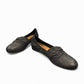 Clarks Rena Way black leather slip-on flat with elasticized topline and flexible rubber sole. front view.