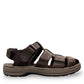 Clarks Saltway Cove fisherman sandal in dark brown leather with triple strap riptape closure. photo of the right side.