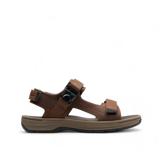 Clarks Saltway Trail dark brown leather sandals with adjustable straps and lightweight EVA sole. right view