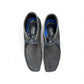 Sina Footwear Clarks Shacre blue leather lace-up boots with Wallabee design and padded insoles, top-down view. Photo from above.