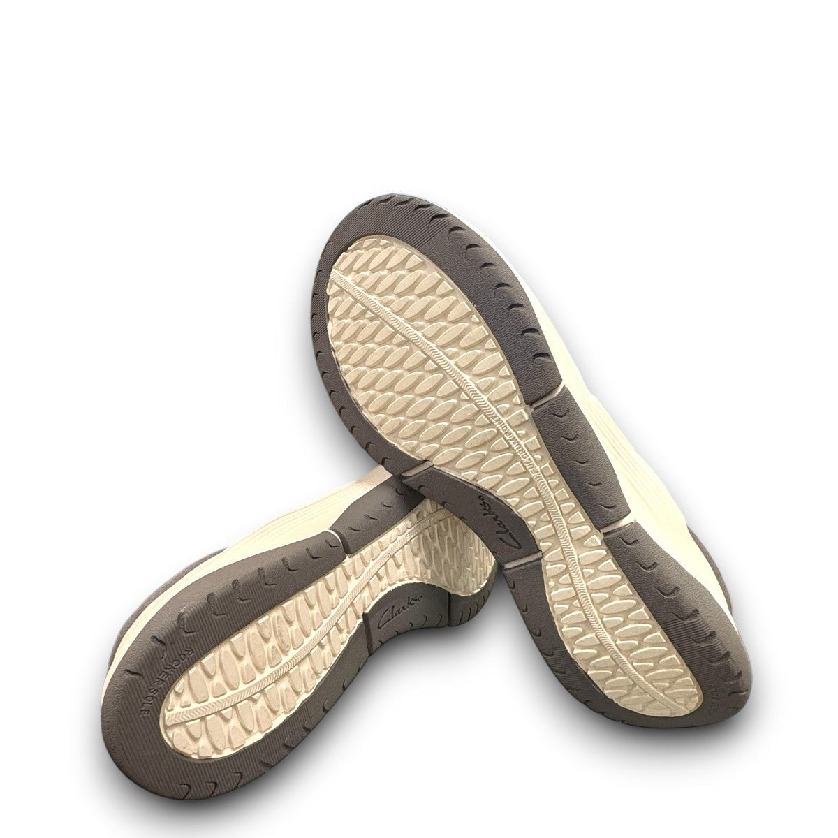 Clarks Wave 2.0 Sea peach nubuck thong sandal with ergonomic WaveWalk sole and cushioned footbed. photo of the bottom.