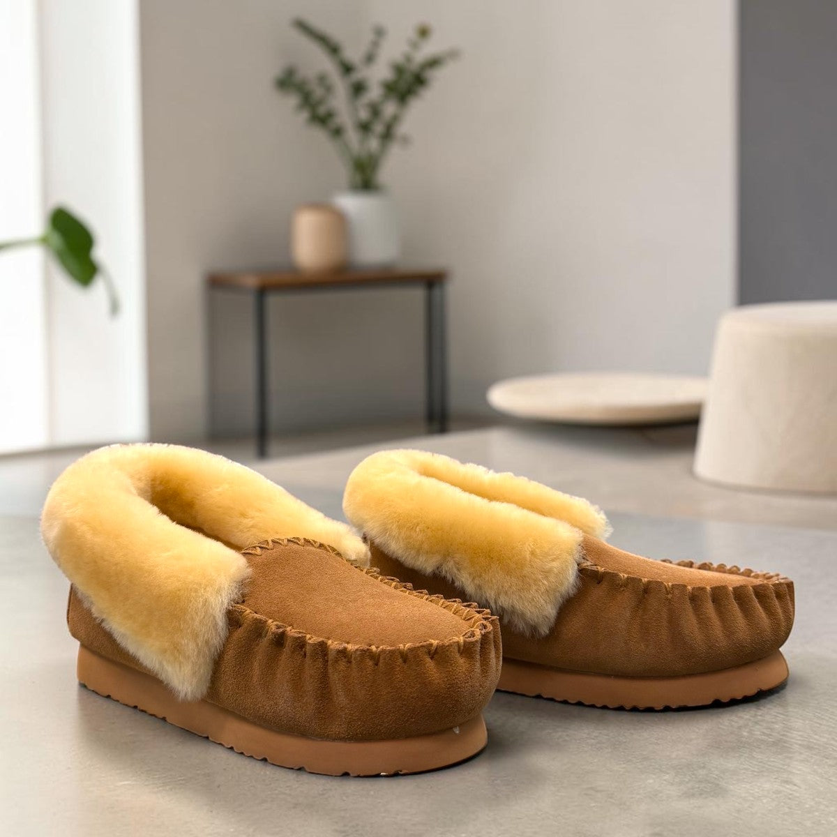 ARIA ELNAZ MOCCASIN SLIPPERS - TAN