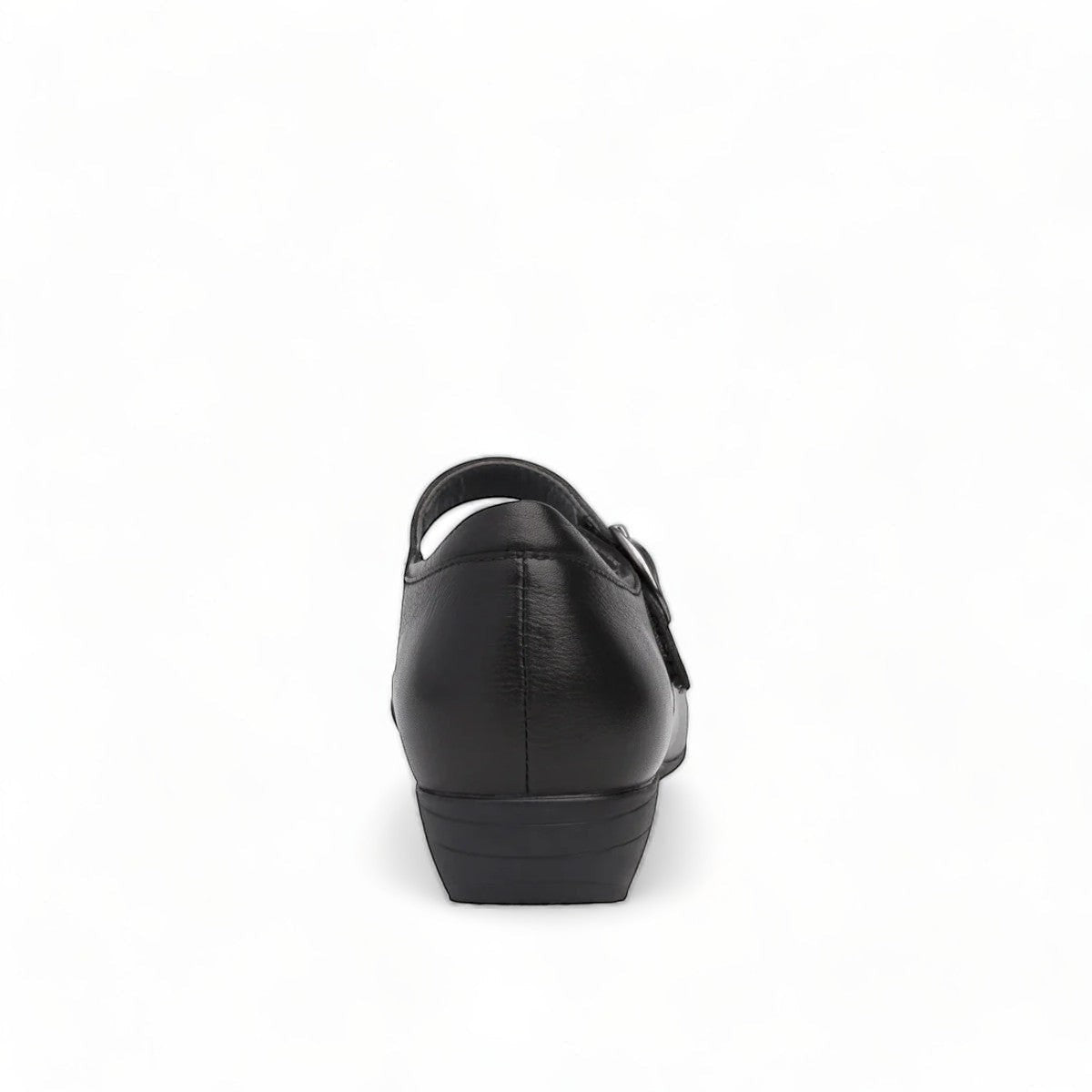Dansko Fawna black milled nappa leather Mary Jane shoe with adjustable strap and arch support. Photo of back view.