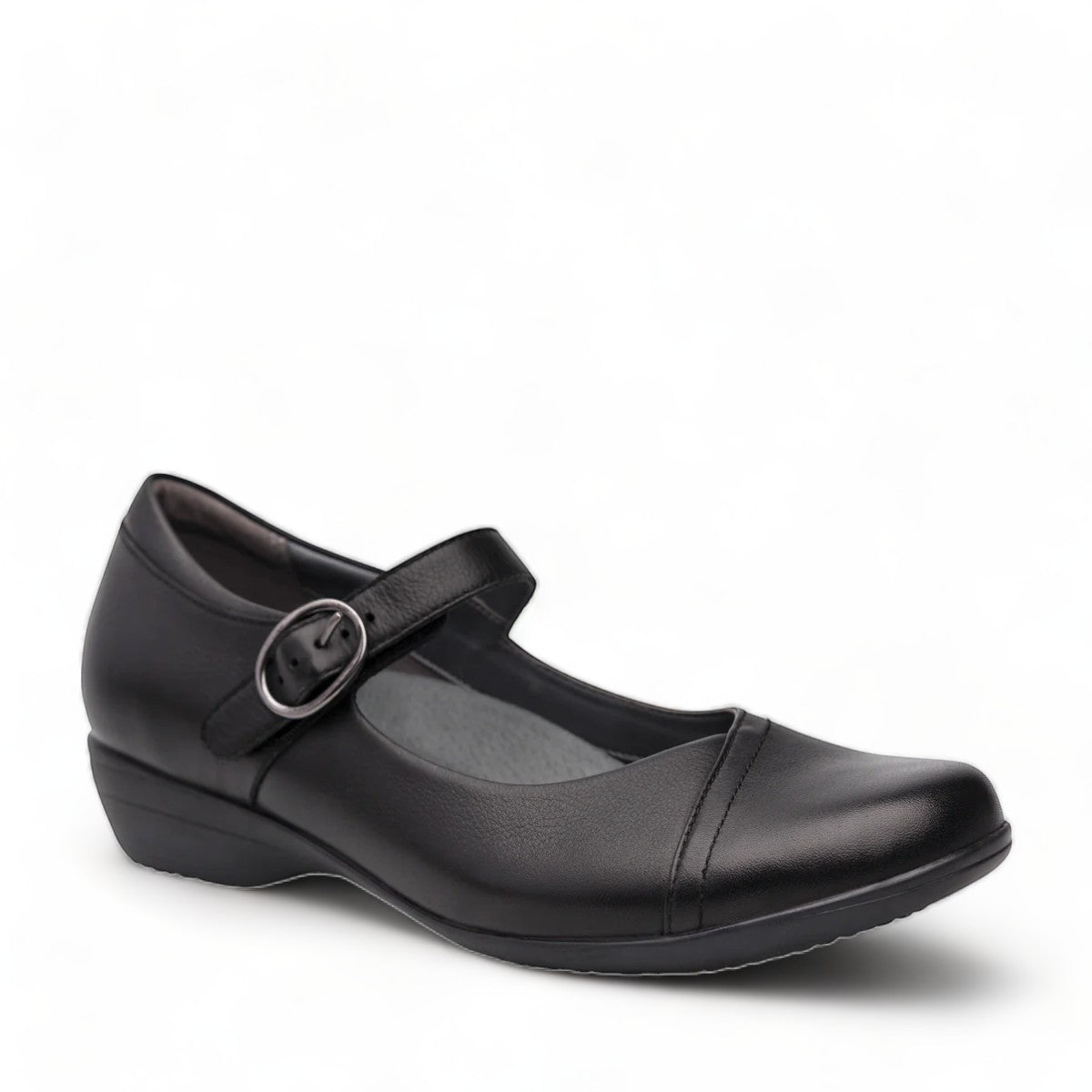 Dansko Fawna black milled nappa leather Mary Jane shoe with adjustable strap and arch support