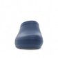 Dansko Kaci blue molded EVA clog seen from the back, showing the slip-resistant rubber outsole. Photo of front view.