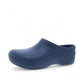 Dansko Kaci blue molded EVA clog seen from the back, showing the slip-resistant rubber outsole.