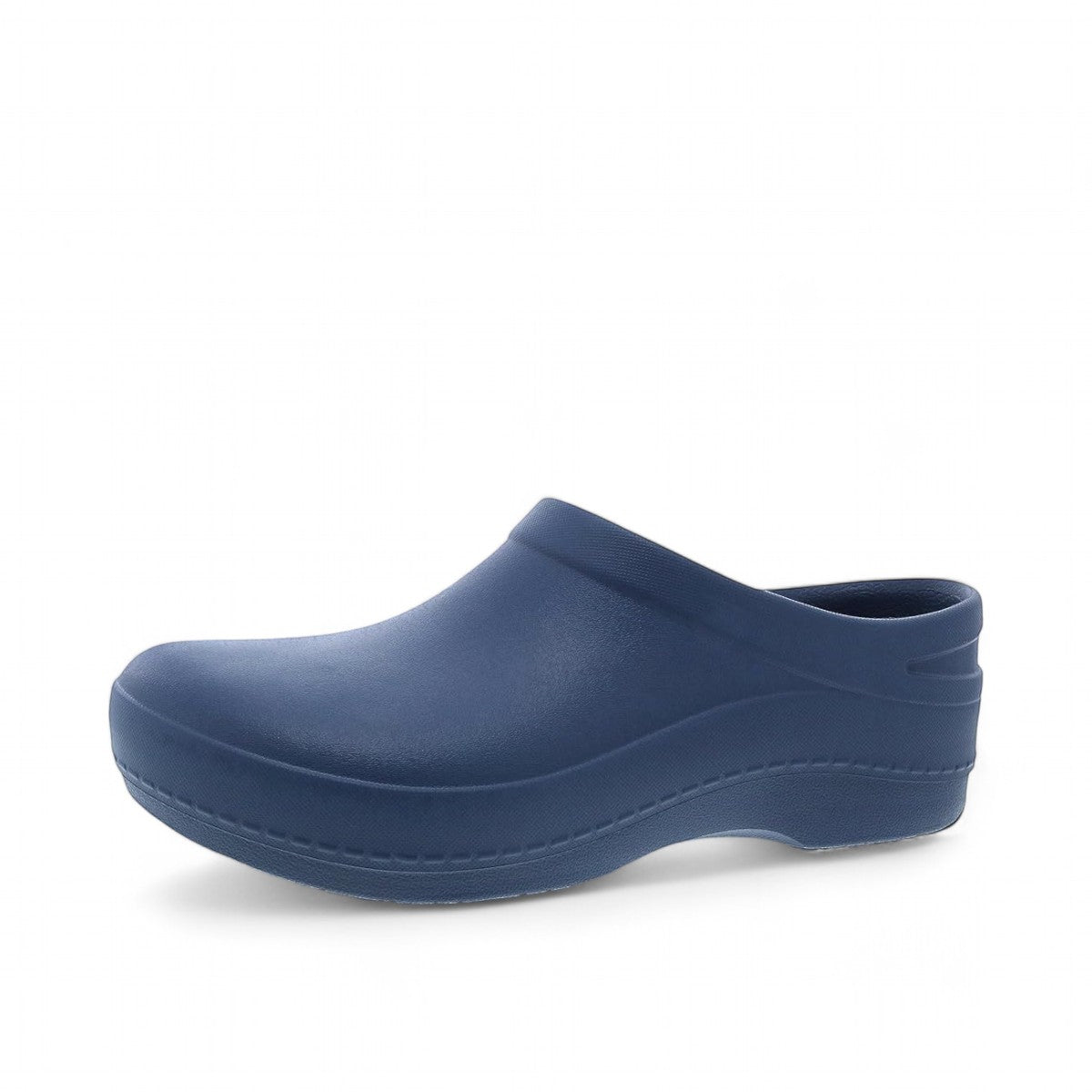 Dansko Kaci blue molded EVA clog seen from the back, showing the slip-resistant rubber outsole.