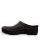 Dansko Kaci black molded EVA clogs showing the slip-resistant rubber outsole tread pattern. Photo of outside side view.