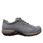 Dansko Paisley sky blue burnished suede waterproof outdoor shoes, rear view showing heel detail.