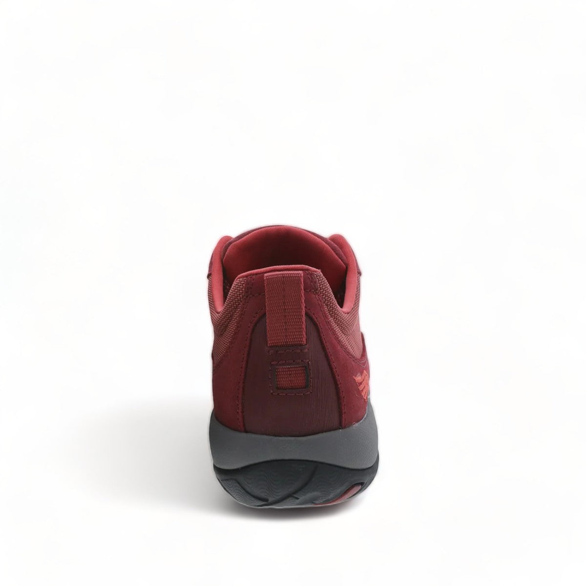 Dansko Paisley red burnished suede outdoor shoe showing the durable slip-resistant Vibram rubber outsole