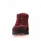 Dansko Paisley red burnished suede outdoor shoe showing the durable slip-resistant Vibram rubber outsole. Photo of front view.