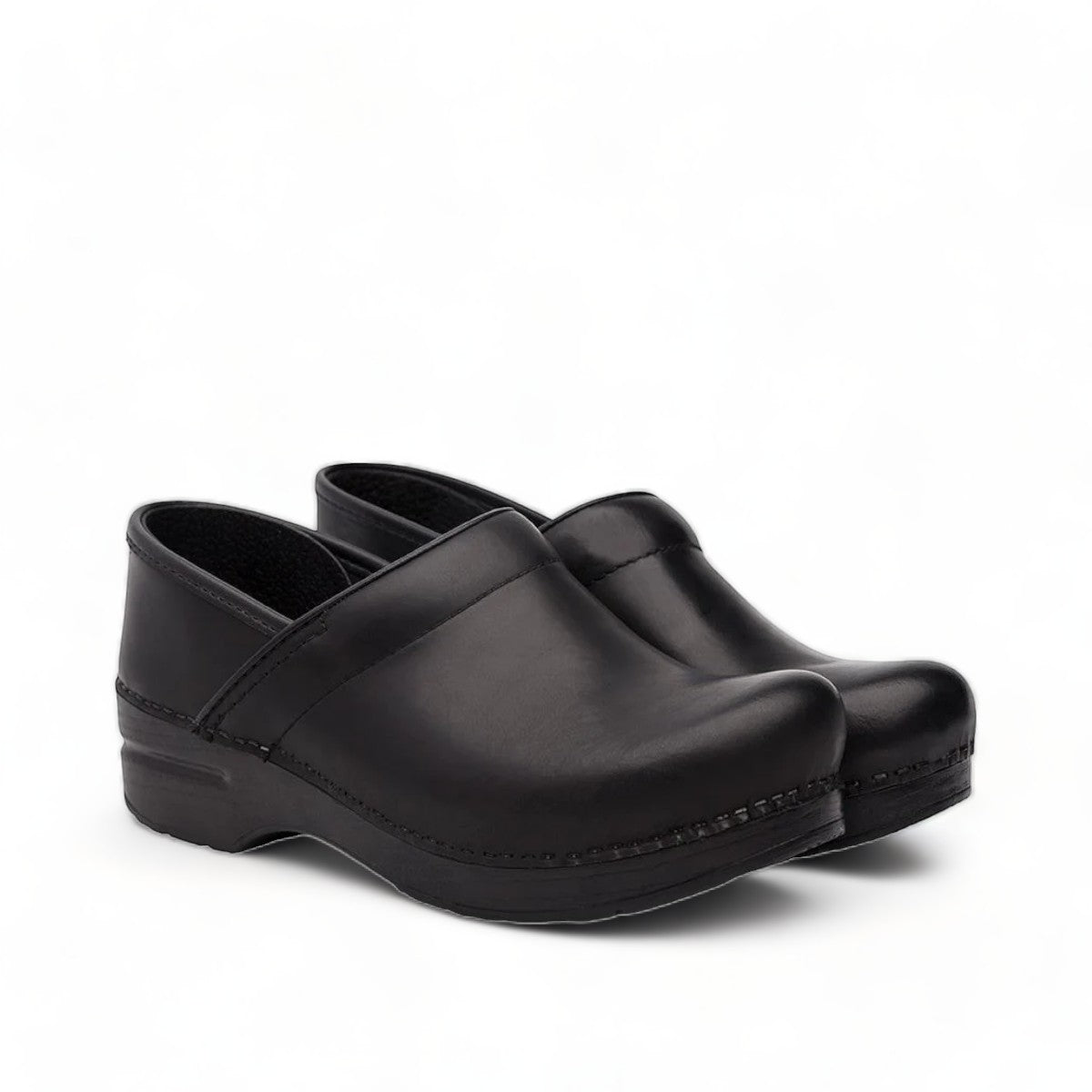 Dansko Pro XP black leather slip-resistant professional clog with rocker bottom and padded collar