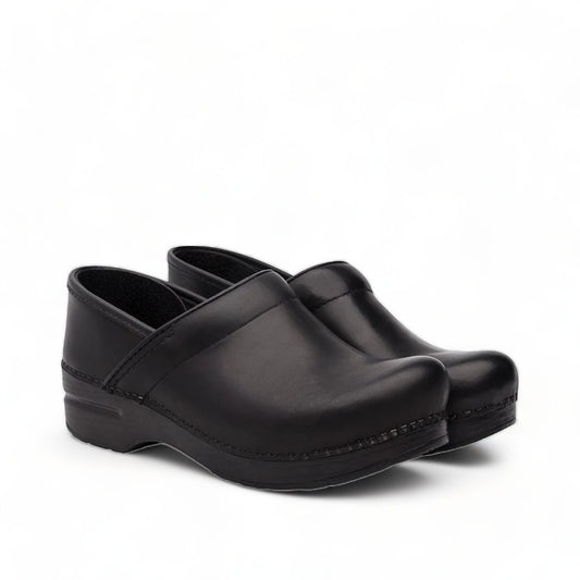 Dansko Pro XP black leather slip-resistant professional clog with rocker bottom and padded collar