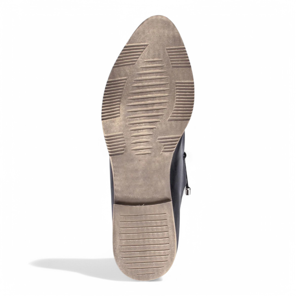 DJANGO & JULIET KOTTY black leather loafers with polka dot pattern and patent leather toe cap. Photo of bottom view.