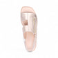 Django & Juliette Kemma champagne leather platform sandals with square toe and silver zip detail. Photo of upper view.