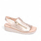 Django & Juliette Kemma champagne leather platform sandals with square toe and silver zip detail. Photo of side view.