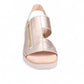 Django & Juliette Kemma champagne leather platform sandals with square toe and silver zip detail. Photo of front view.
