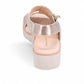 Django & Juliette Kemma champagne leather platform sandals with square toe and silver zip detail. Photo of back view.