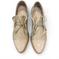 Django & Juliette Kotty smoke leather loafers with a flexible tongue, lace-up detail, and patent toe. Photo of upper view.