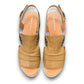DJANGO & JULITTE Madis tan and champagne two-tone leather wedge sandals with a platform sole. Photo of upper view.