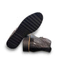 DJANGO & JULIETTE Opal black leather flatform bootie with check embossed pattern and side zipper. Photo of bottom view.
