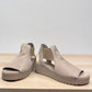 Django & Juliette Ozie smoke leather wedge sandal with elastic straps and a 2-inch platform sole. Photo of front side view 1.