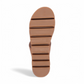 Django & Juliette Runar platform sandals in champagne and tan leather with a velcro slingback strap. Photo of bottom view.