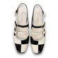 DJANGO & JULIETTE Brynins black and white patent leather slingback Mary Jane flat with block heel. top view.