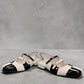 DJANGO & JULIETTE Brynins black and white patent leather slingback Mary Jane flat with block heel. front view.