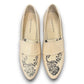 Django & Juliette Gabrian patent leather loafers in milk and black floral print with a low rubber heel. top view.